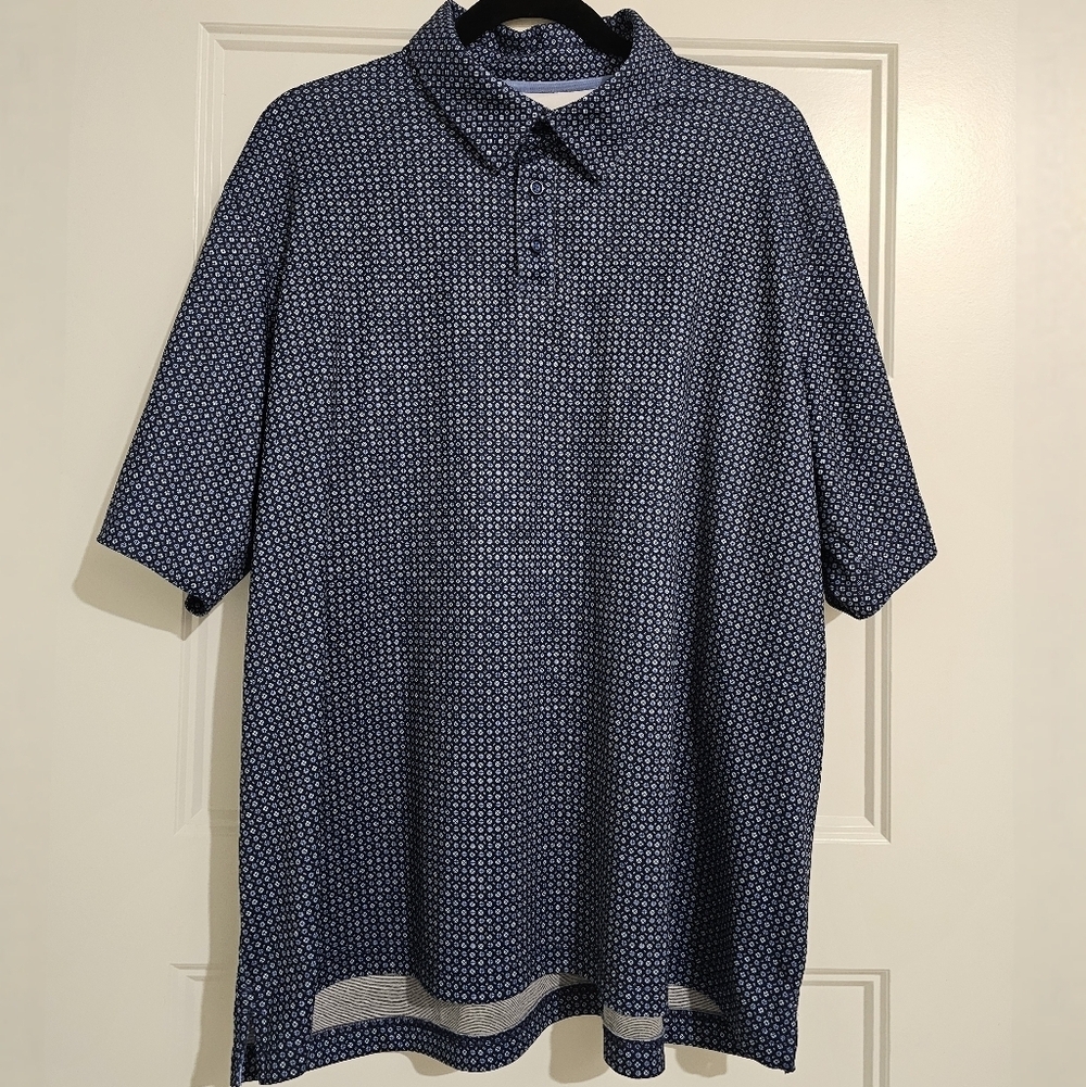 Johnston & Murphy XC4 Performance Polo Navy/Light Blue Geometric Pattern Sz XXL